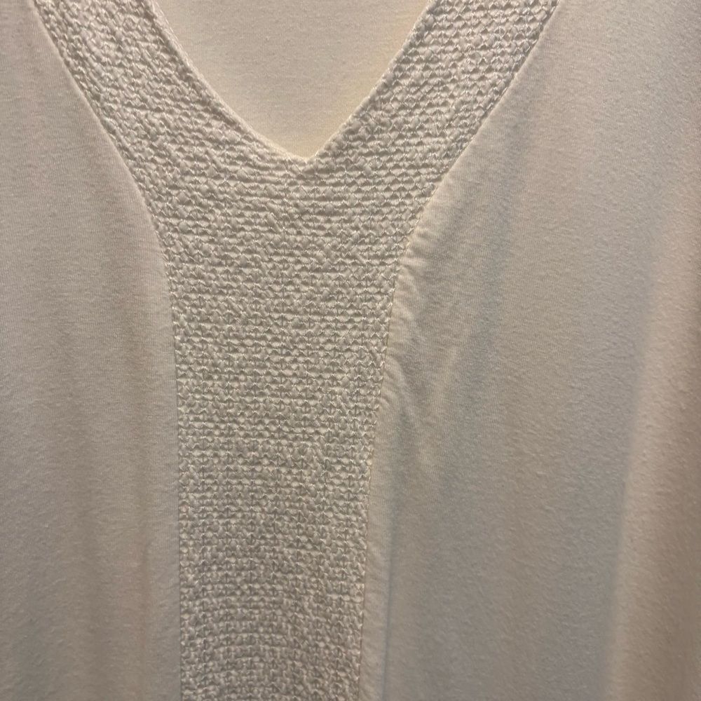 Adrianna Papell White Waterfall Front Tunic Embroidered Inlay Size Large EUC - Picture 4 of 10